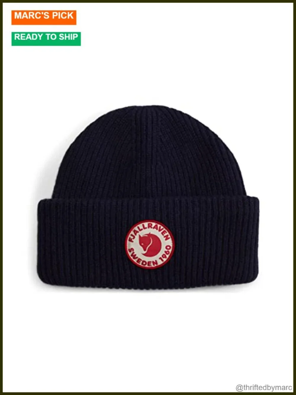 100% Wool Beanie Hat Knit Winter Cap with Folded Cuff Embroidered Logo